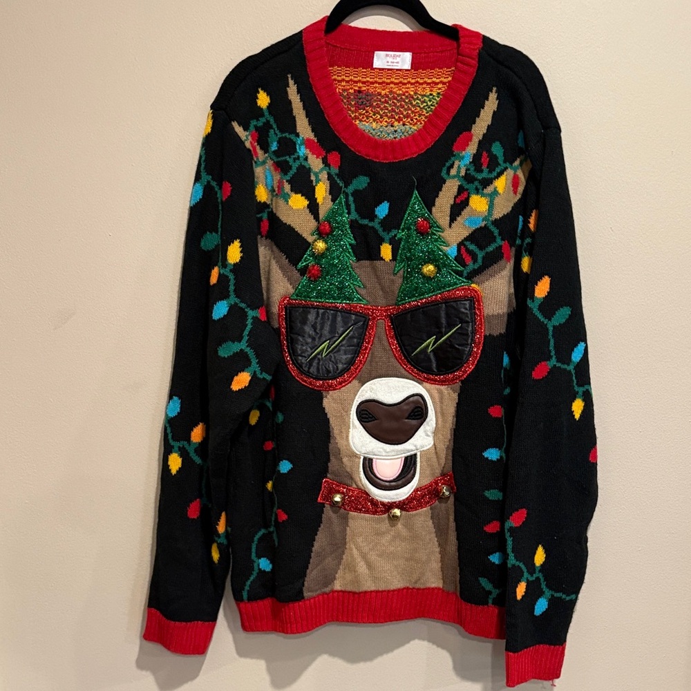 Holiday Time Multicolor Ugly Christmas Festive Reindeer Sweater